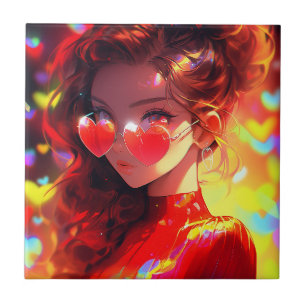Anime Girl Hearts Kakelplatta