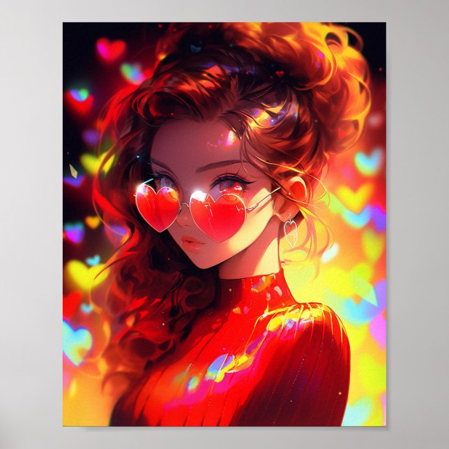 Anime Girl Hearts Poster (Framsidan)