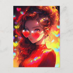 Anime Girl Hearts Vykort