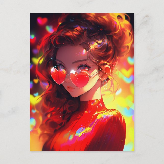 Anime Girl Hearts Vykort (Framsida)
