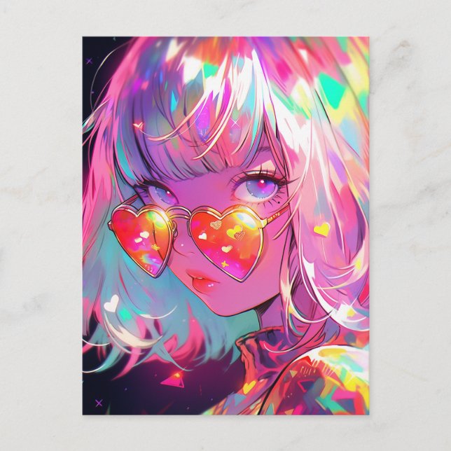 Anime Girl Hearts Vykort (Framsida)