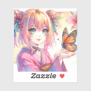 Anime Girl Holding a Butterfly Ai Art Klistermärken