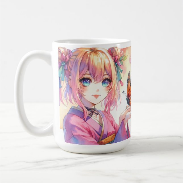 Anime Girl Holding a Butterfly Kaffemugg (Vänster)