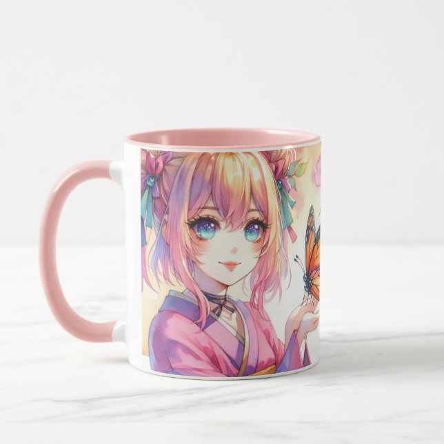 Anime Girl Holding a Butterfly Mugg (Vänster)