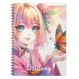 Anime Girl Holding a Butterfly Personlig Anteckningsbok
