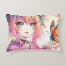 Anime Girl Holding a Butterfly Personlig Prydnadskudde
