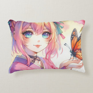 Anime Girl Holding a Butterfly Personlig Prydnadskudde