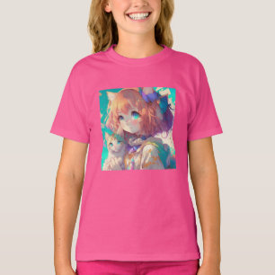 Anime Girl Holding en Aditable Kitten T Shirt