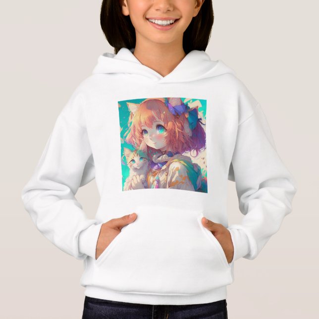 Anime Girl Holding en Aditable Kitten T Shirt (Framsida)