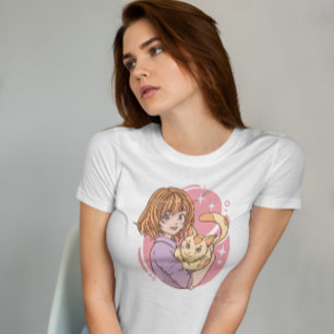 Anime Girl Hugga A Cat T Shirt