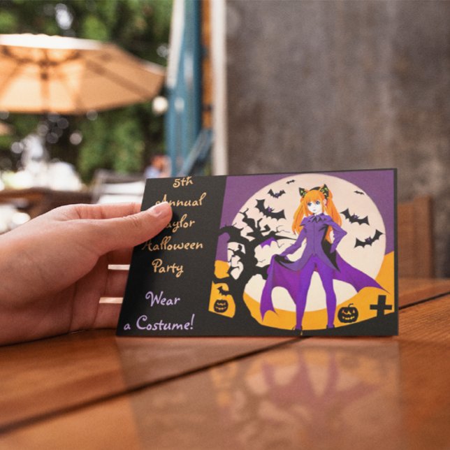 Anime Girl in Cat Costume Halloween fest Inbjudan (Skapare uppladdad)