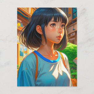 Anime Girl in City   Bevarande av Touch Vykort