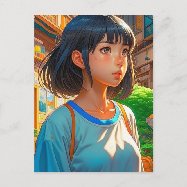 Anime Girl in City | Bevarande av Touch Vykort (Framsida)