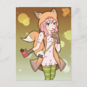 Anime Girl in Fox Cosplay Vykort