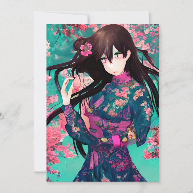 Anime Girl in Rosa Background med Sunset Inbjudningar (Framsida)