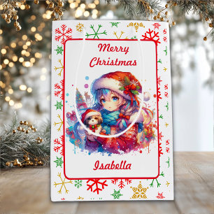 Anime Girl in Santa Hat Watercolor jul