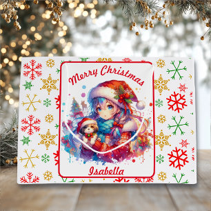 Anime Girl in Santa Hat Watercolor jul
