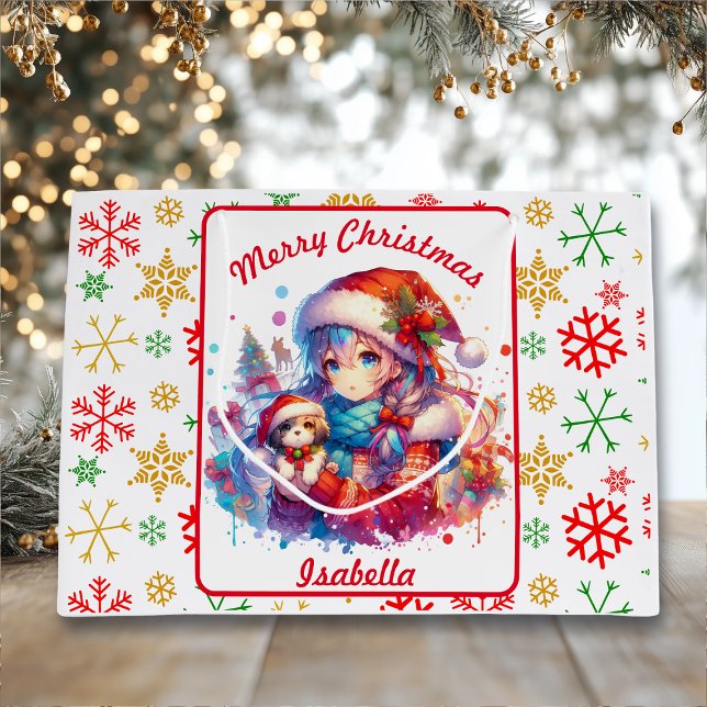 Anime Girl in Santa Hat Watercolor jul (Skapare uppladdad)