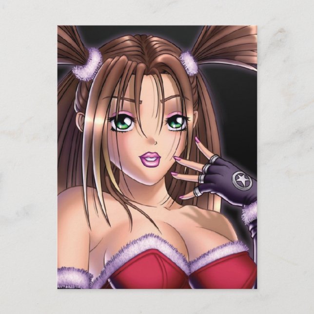 Anime Girl Jul Hair Helg Vykort (Framsida)