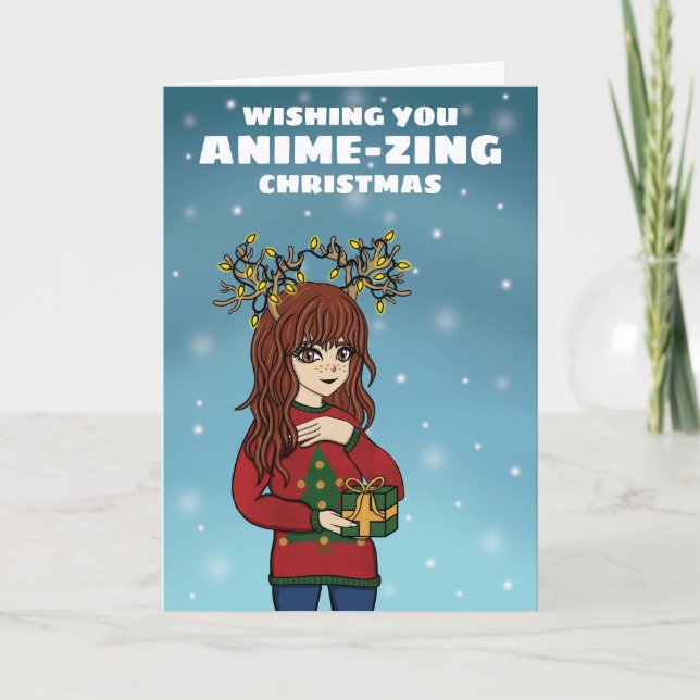 Anime Girl-jul Helgkort (Framsida)