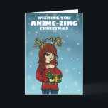 Anime Girl-jul Helgkort<br><div class="desc">Det här är en söt japansk-stil-animering och manga-flickdesign. Kortet kan vara lätt att personlig med vilken mottagare som helst,  och meddelanden på både utsidan och insidan. Varje text fält på designen är lätt att redigera. Det här animerade jullkortet visas av Charlotte Rowlands - Cupsie's Creations.</div>