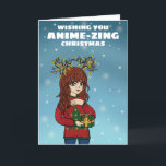 Anime Girl-jul Helgkort<br><div class="desc">Det här är en söt japansk-stil-animering och manga-flickdesign. Kortet kan vara lätt att personlig med vilken mottagare som helst,  och meddelanden på både utsidan och insidan. Varje text fält på designen är lätt att redigera. Det här animerade jullkortet visas av Charlotte Rowlands - Cupsie's Creations.</div>