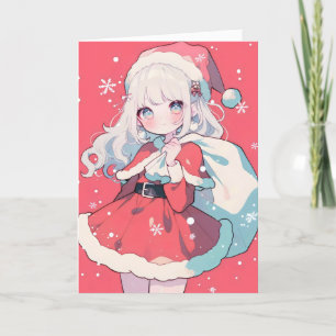 Anime Girl Jultomten Kawaii Helgkort