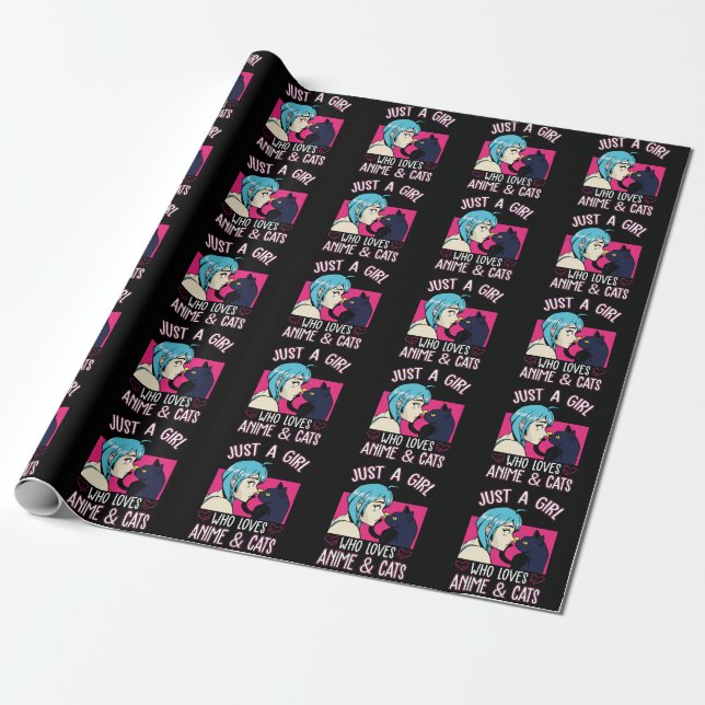 Anime Girl Kärlek Cat Otaku Japansk Tecknad Manga  Presentpapper (Utrullad)