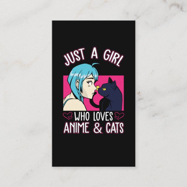 Anime Girl Kärlek Cat Otaku Japansk Tecknad Manga  Visitkort (Framsida)
