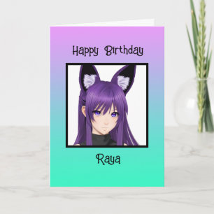 Anime Girl Lila Birthday Personlig Kort