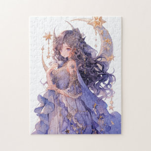 Anime Girl Lila Måne Princess Fantasy Art Pussel