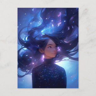Anime Girl made of Stars Vykort