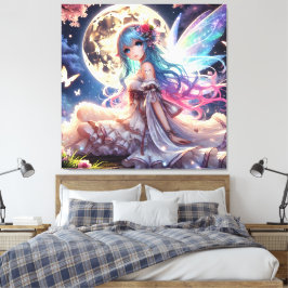 Anime Girl Måne Fairy Princess i Garden Canvastryck
