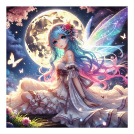 Anime Girl Måne Fairy Princess i Garden Fototryck