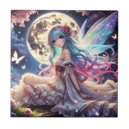 Anime Girl Måne Fairy Princess i Garden Kakelplatta