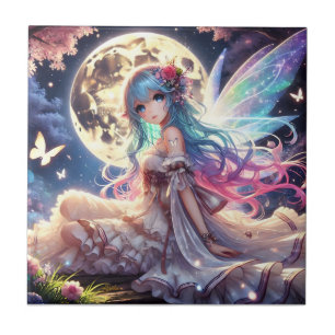 Anime Girl Måne Fairy Princess i Garden Kakelplatta