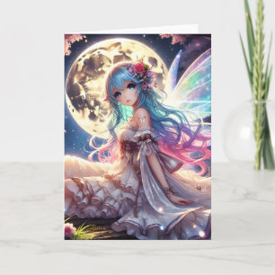 Anime Girl Måne Fairy Princess i Garden Kort
