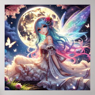 Anime Girl Måne Fairy Princess i Garden Poster