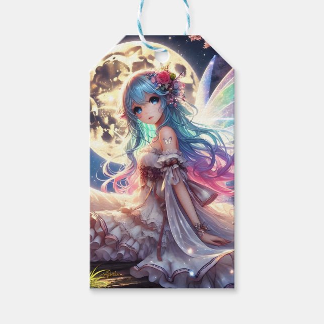 Anime Girl Måne Fairy Princess i Garden Presentetikett (Framsidan)