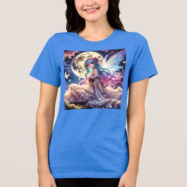 Anime Girl Måne Fairy Princess i Garden T Shirt (Framsida)