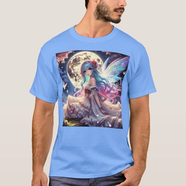 Anime Girl Måne Fairy Princess i Garden T Shirt (Framsida)