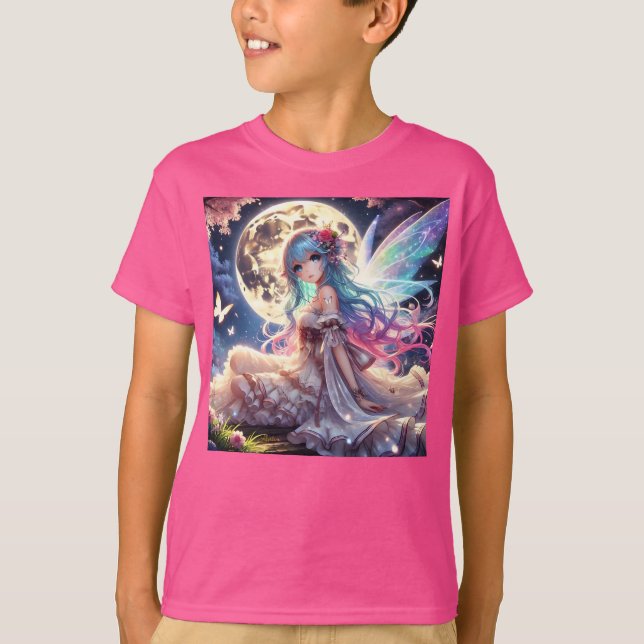 Anime Girl Måne Fairy Princess i Garden T Shirt (Framsida)