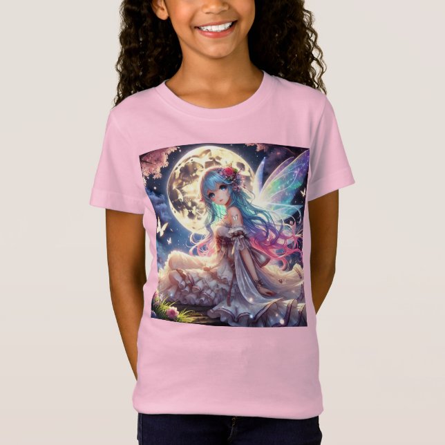 Anime Girl Måne Fairy Princess i Garden T Shirt (Framsida)