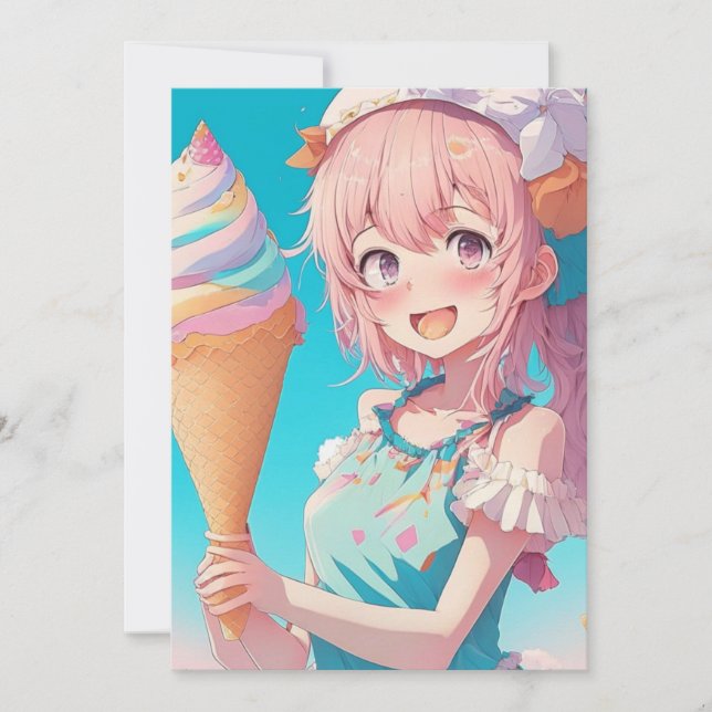 Anime Girl med Cupkaka Födelsedagsfest Inbjudningar (Framsida)
