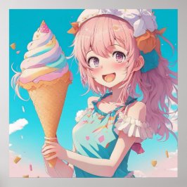 Anime Girl med Cupkaka Whimsical Poster