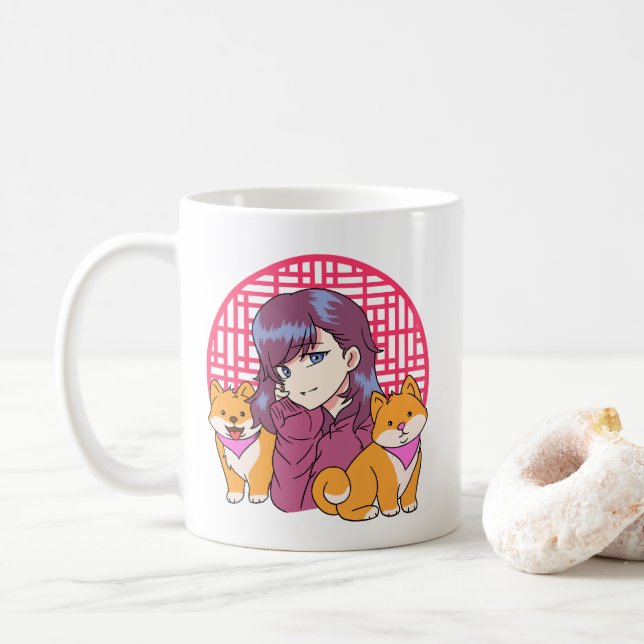 Anime Girl med Hundar Kaffemugg (Med munk)