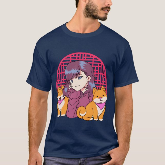 Anime Girl med Hundar lustig familj T Shirt (Framsida)