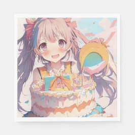 Anime Girl med Whimsical Birthday Pappersservett