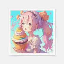 Anime Girl med Whimsical Cupcoa Birthday