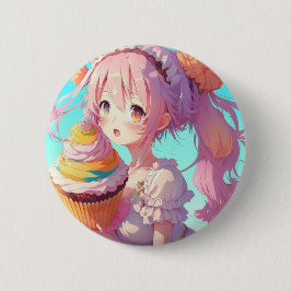 Anime Girl med Whimsical Cupcoa Knapp